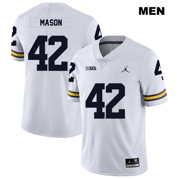 Men's NCAA Michigan Wolverines Ben Mason #42 White Jordan Brand Authentic Stitched Legend Football College Jersey QZ25L83KX